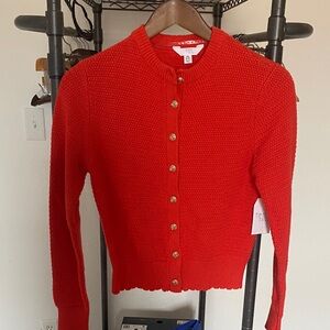 Time and Tru Bright Red Textured Button-Up Cardigan